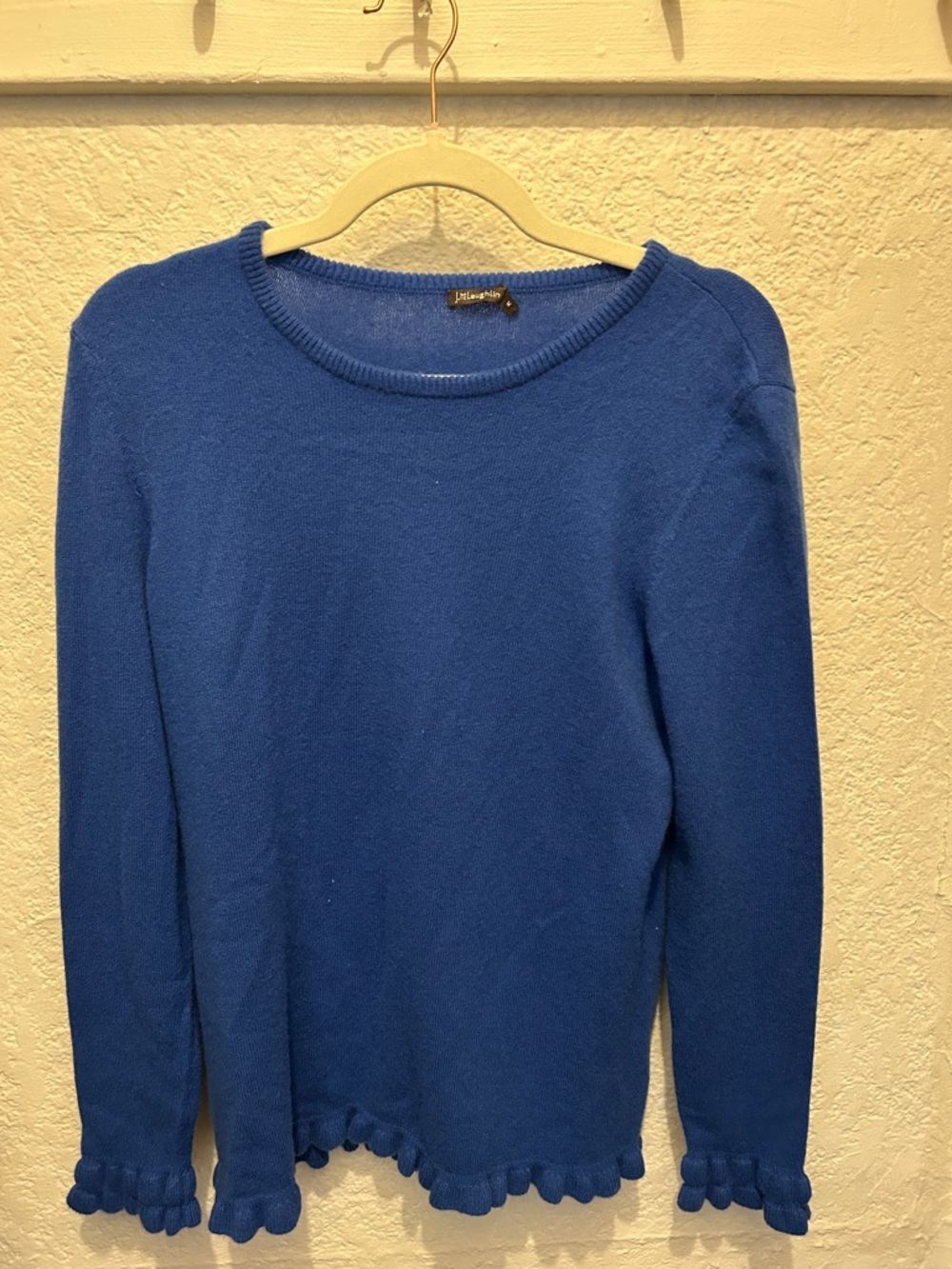 J. McLaughlin Royal Blue Crewneck Sweater with Ruffle Trim